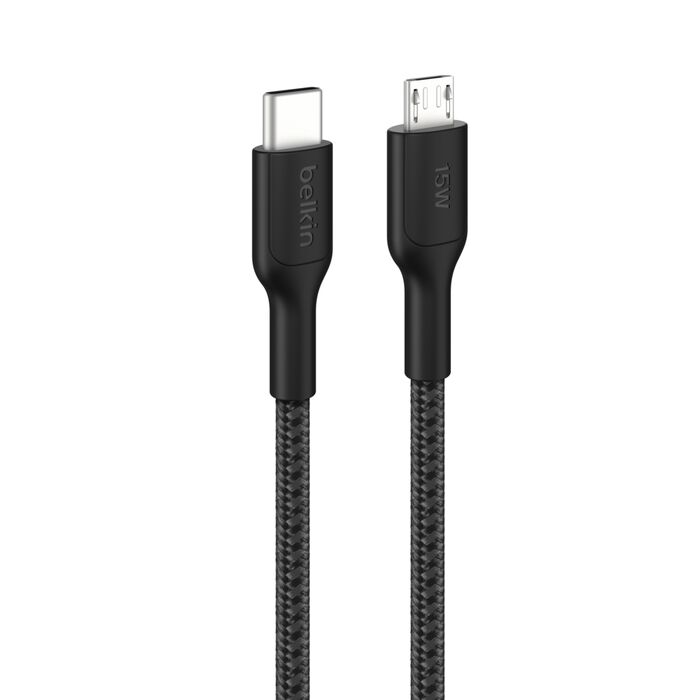Product Image for Belkin BoostCharge-snabbladdningskabel USB-C till Micro-USB / Flätad / 15W / 1m - Svart