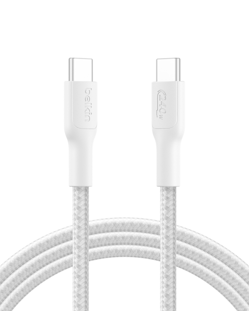 Product Image for Belkin BoostCharge-snabbladdningskabel USB-C till USB-C / Flätad / 240W / 2m - Vit